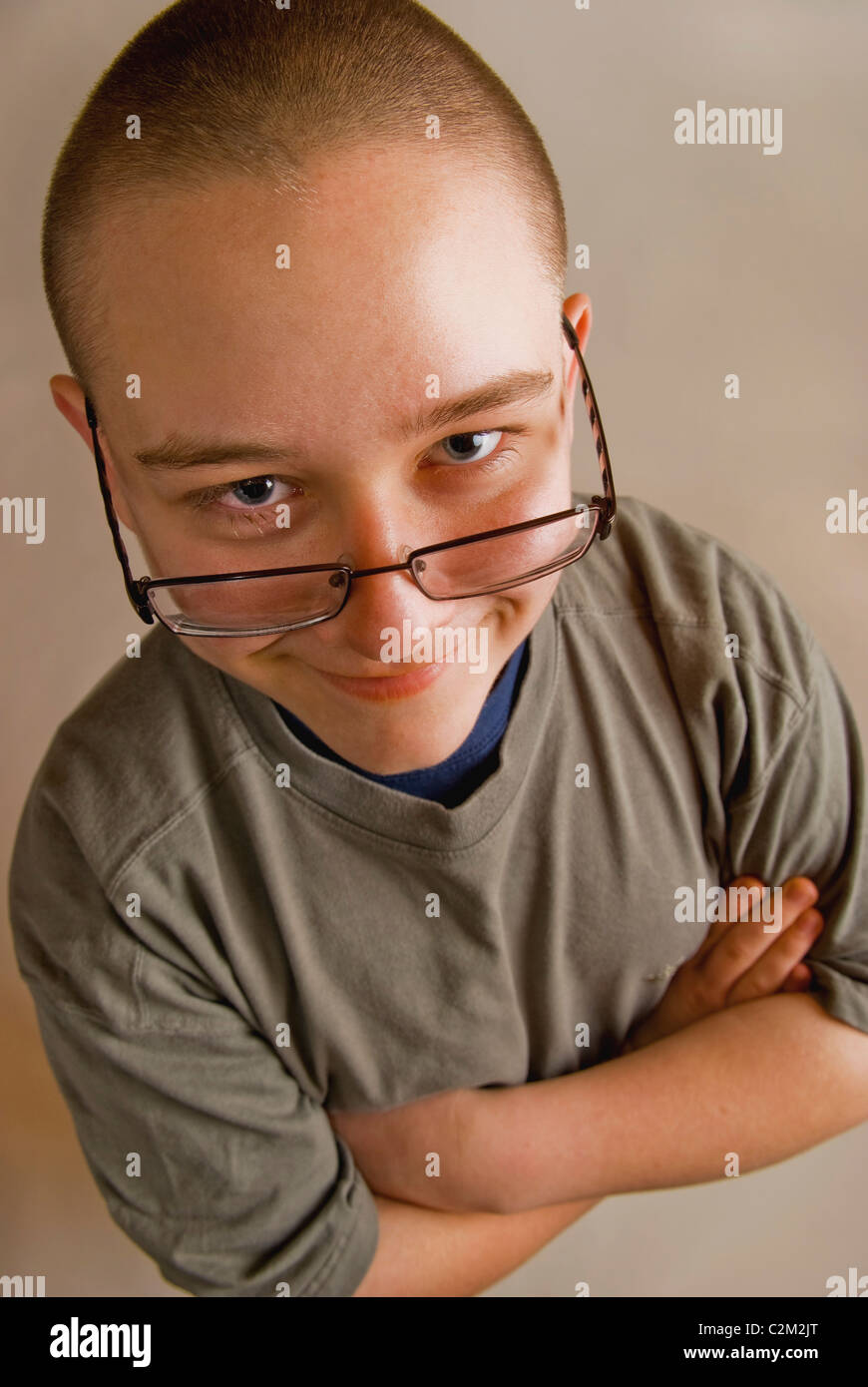 A Boy With Eye Glasses Sliding Down His Nose Stock Photo Alamy