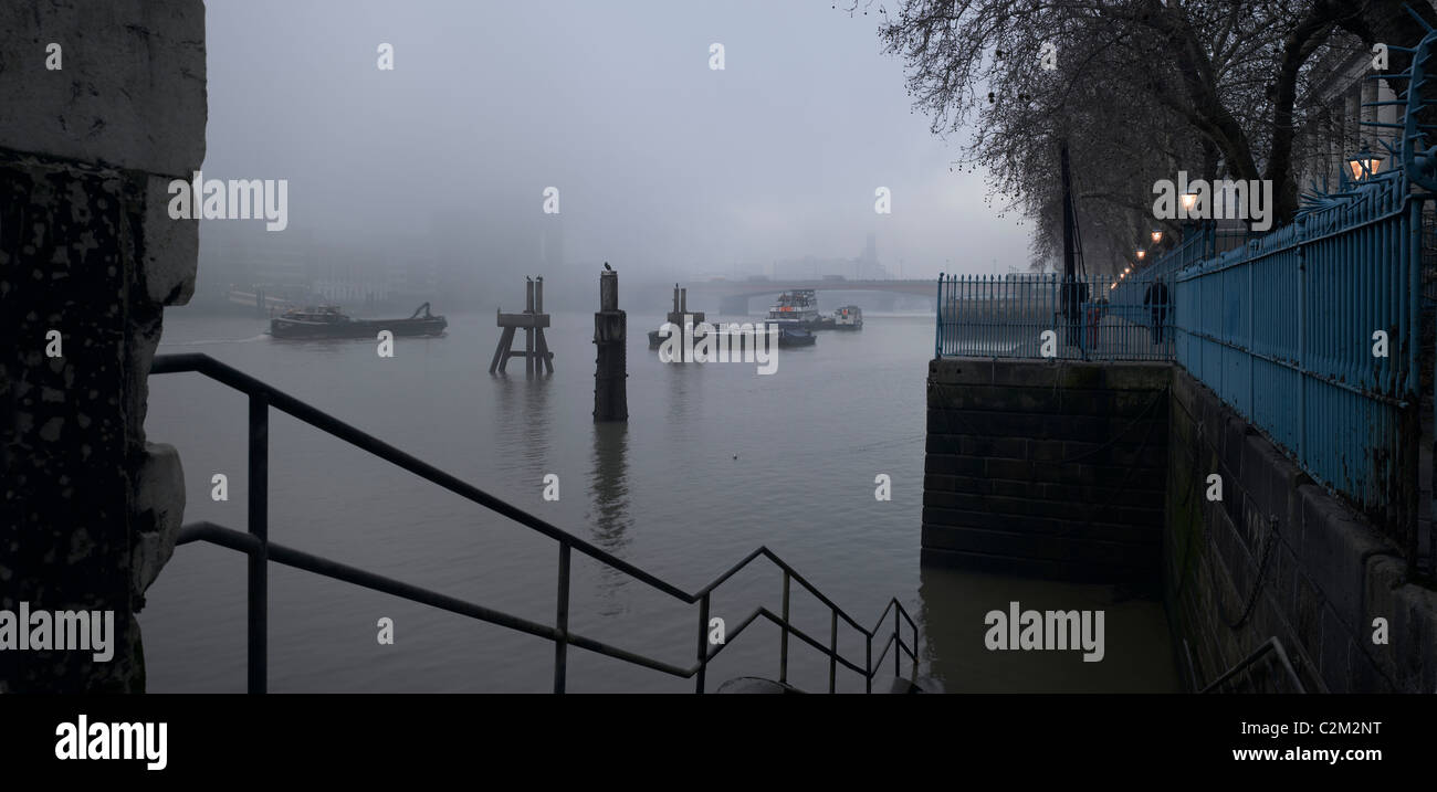 River Thames, London. In fog. Stock Photo