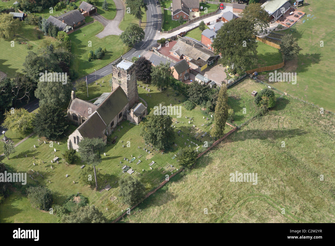 Aerial view of St Laurence's Church Walton Upon Trent Stock Photo