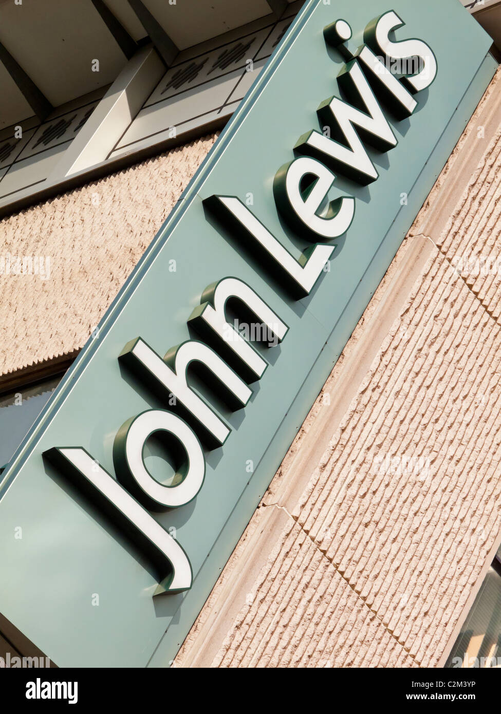 Sign outside a branch of the British John Lewis department store chain belonging to the John Lewis Partnership Stock Photo