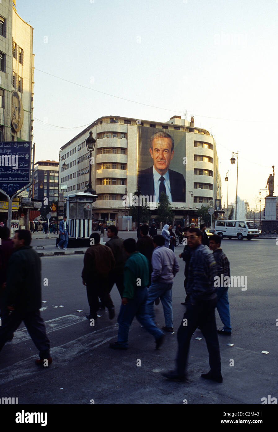 Giant images of late Syrian President Hafiz al-Assad in central Damascus Stock Photo