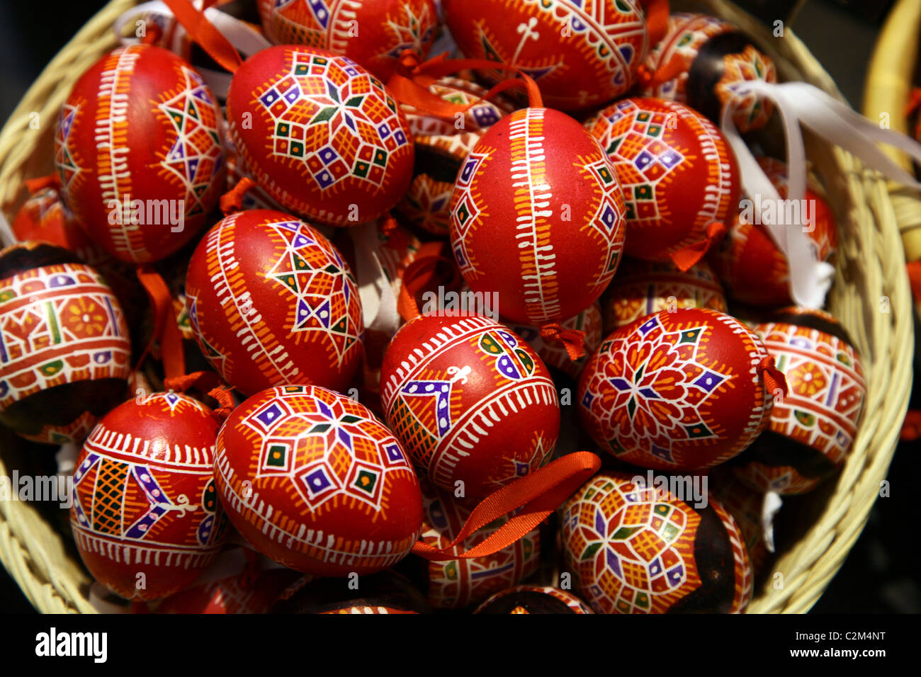 Basket of decorated Easter eggs Czech republic Stock Photo Alamy