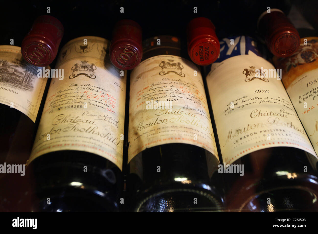 Bottles of Chateau Mouton Rothschild red wine from Baron Philippe de
