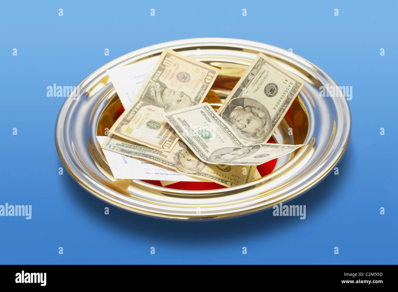 Knoxville, Tennessee, United States Of America; American Money In A Church Offering Plate Stock Photo