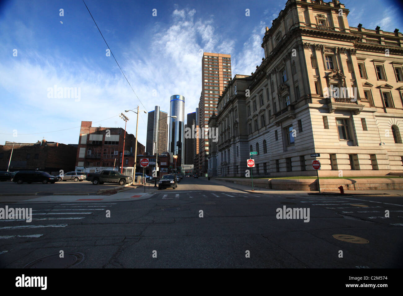 Empty street and parking lot in downtown Detroit Michigan 2011 Stock