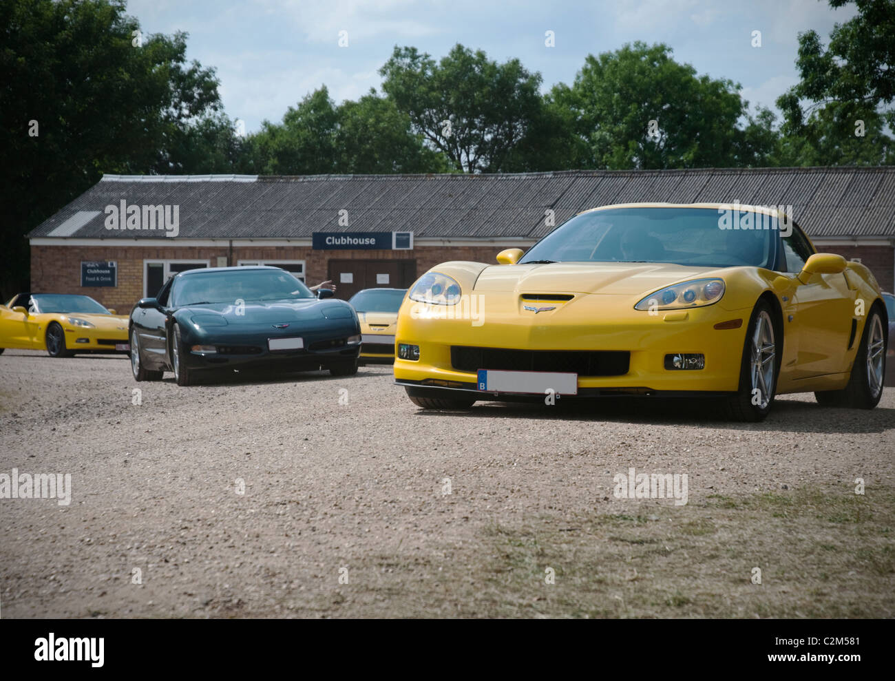 Small gathering of modern Corvette supercars. Stock Photo