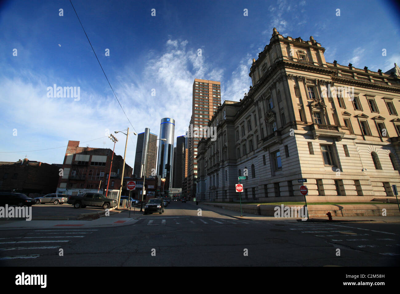 Empty street and parking lot in downtown Detroit Michigan 2011 Stock