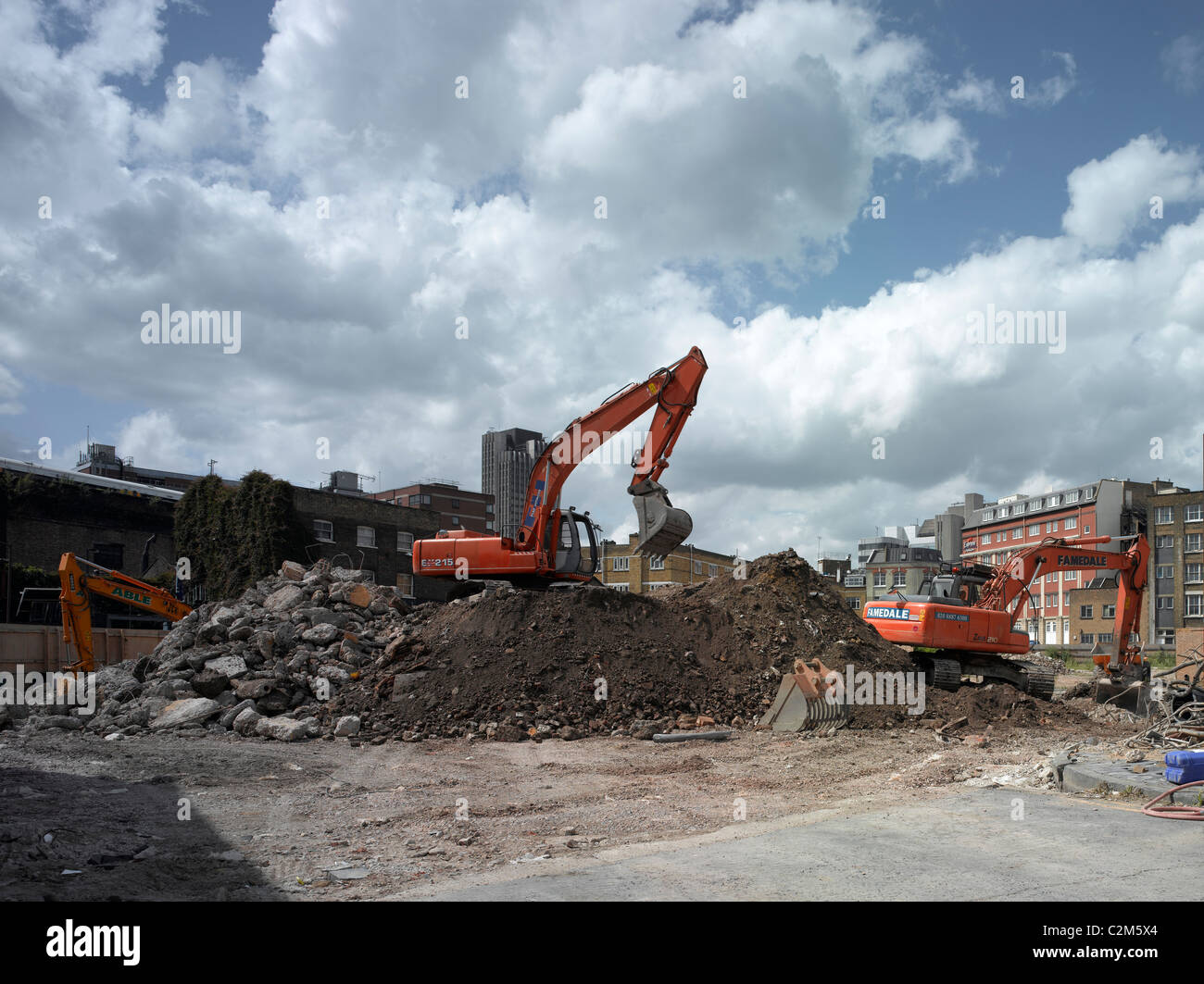 Heavy plant and rubble, Southwark, London. Stock Photo