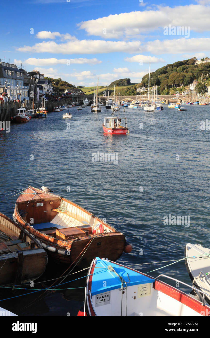 Boats moored on Looe River in South East Cornwall Stock Photo