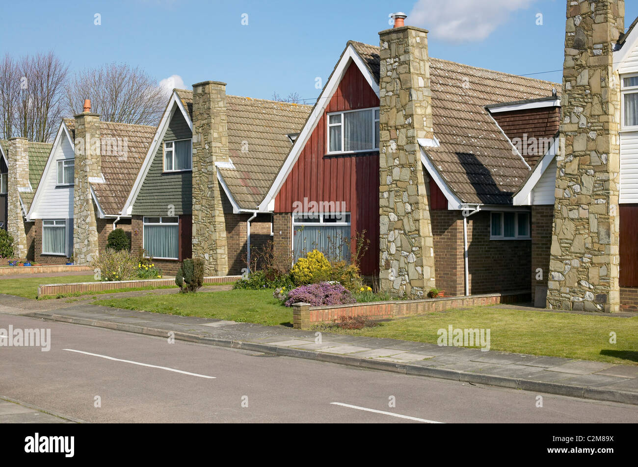 Suburban housing, Sunbury on Thames, London. Street of detached houses