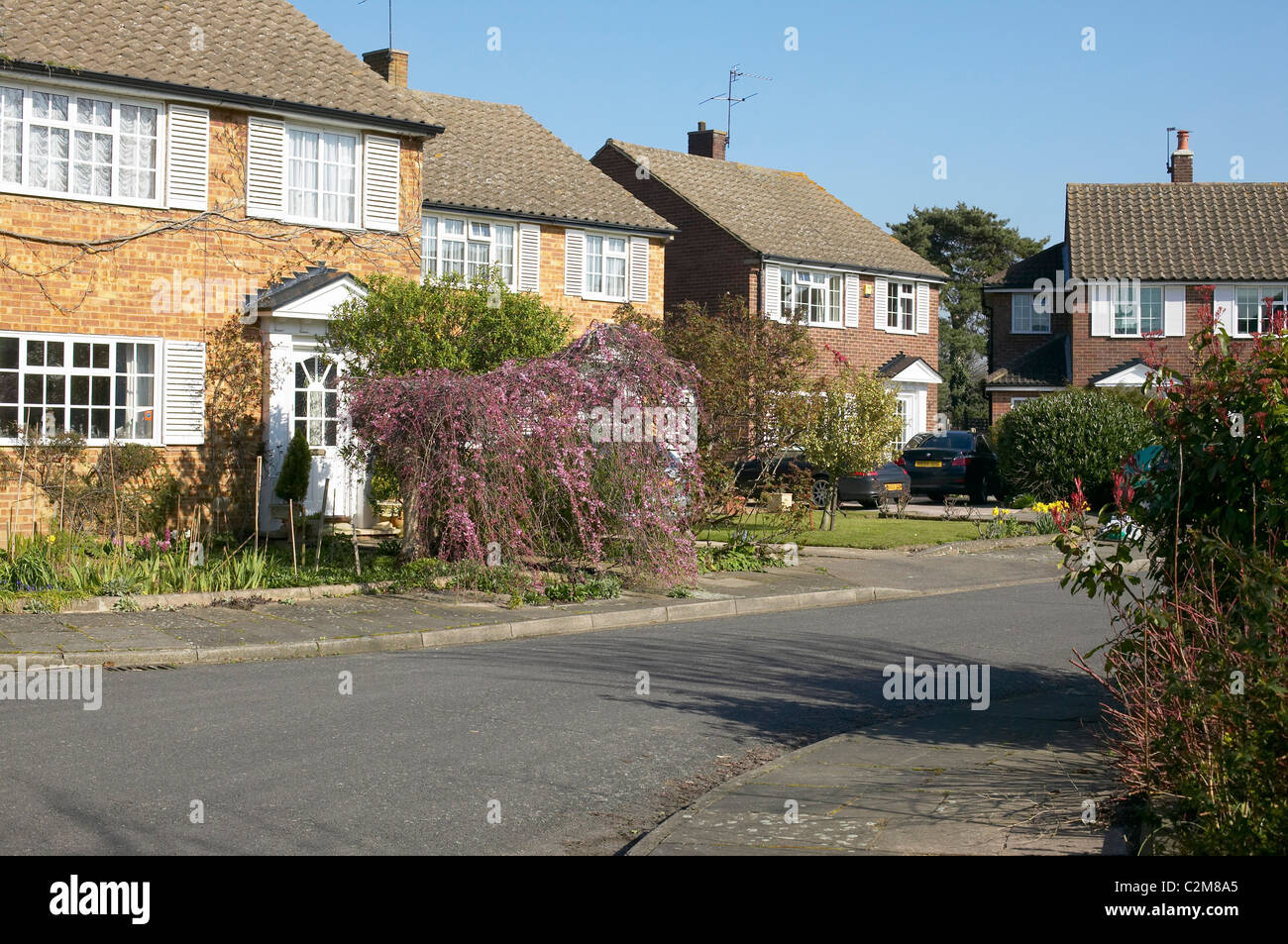 Suburban housing, Sunbury on Thames, London. Cul-de-sac houses. Stock Photo