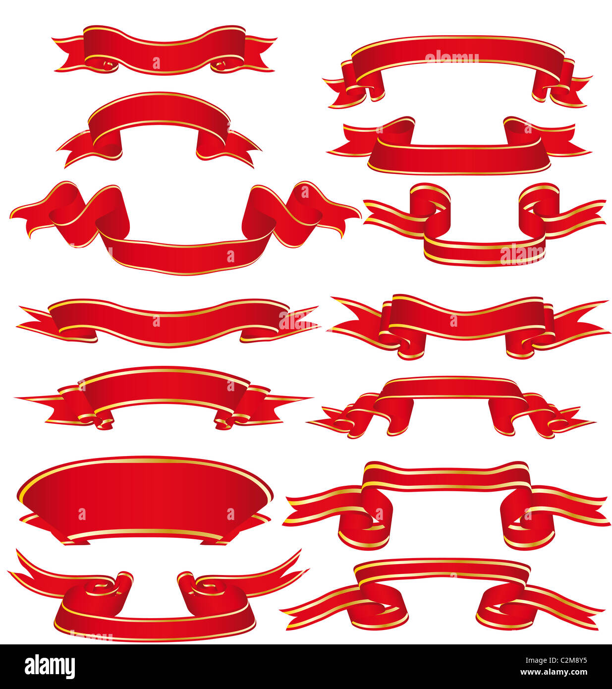 Collection of vector brightly red ribbons in different shape Stock ...