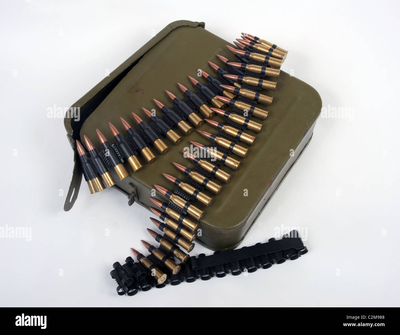 Russian machine gun belt with ammo tin Stock Photo