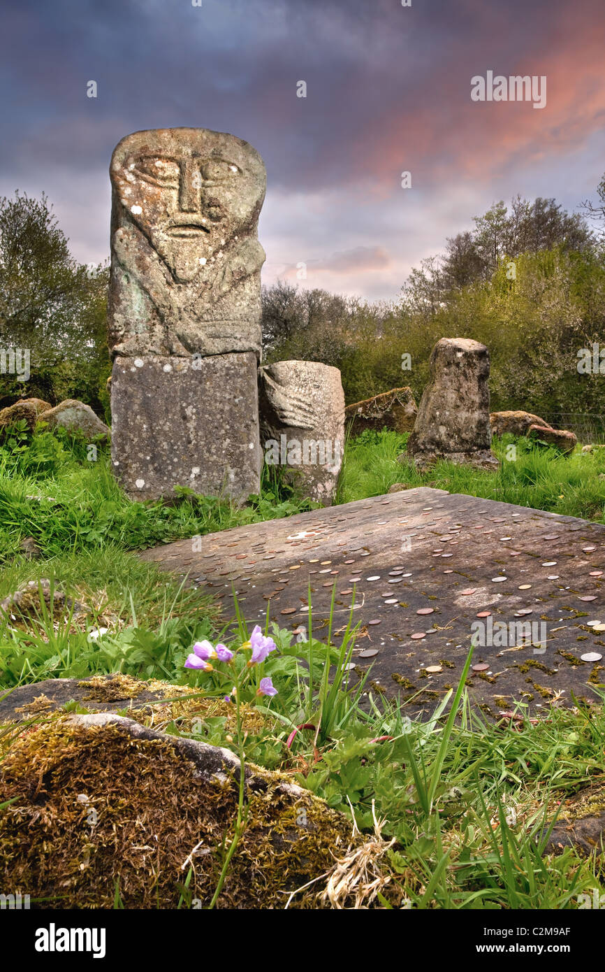 The Janus Figure on Boa Island in Northern Ireland. Stock Photo