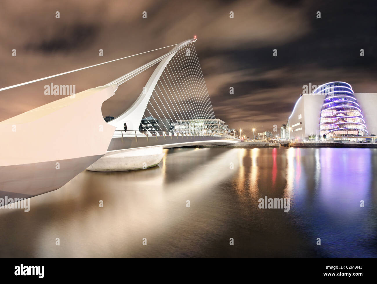 Samuel Beckett Bridge in Dublin at night Stock Photo