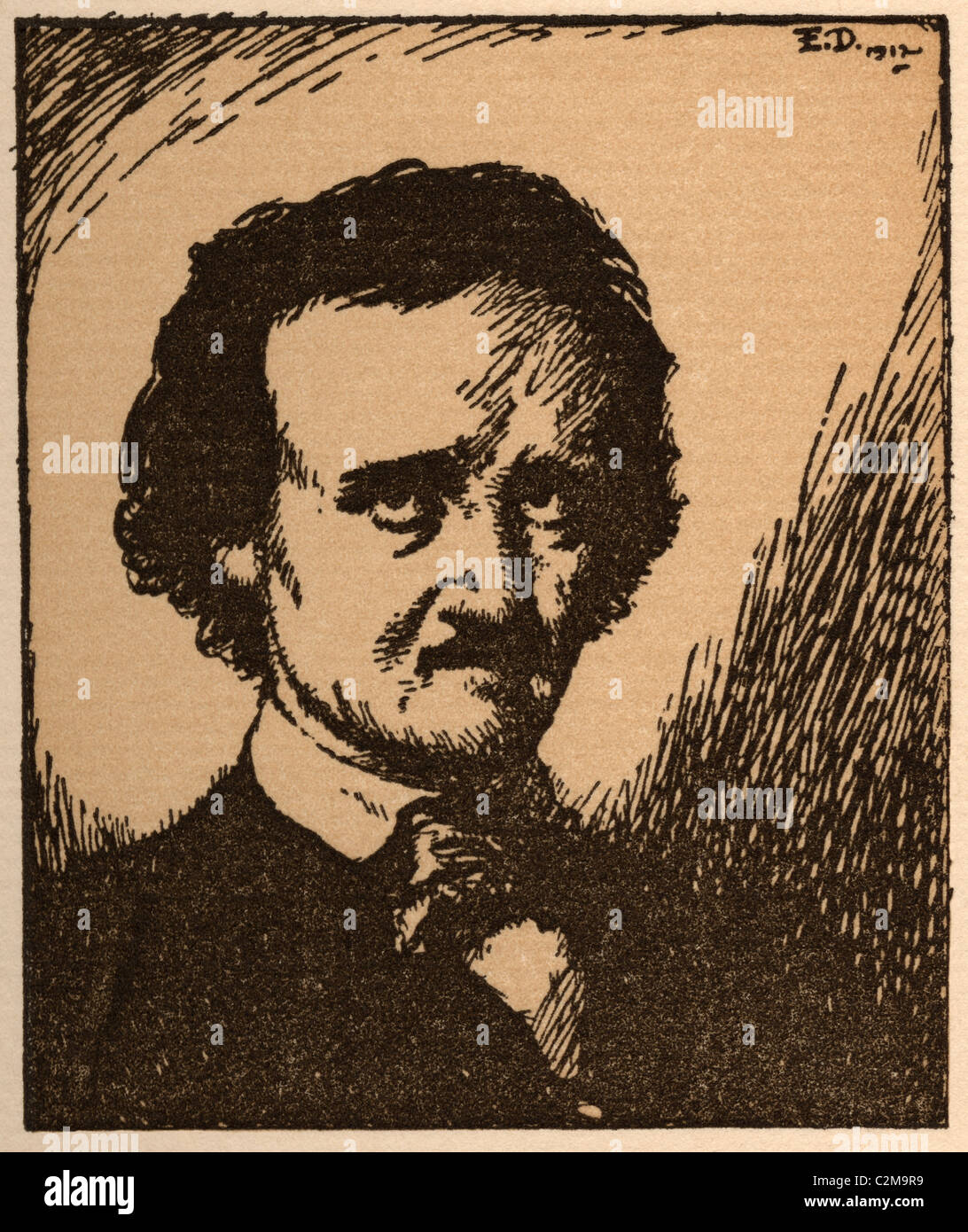 Portrait of Edgar Allan Poe illustrated by Edmund Dulac Stock Photo