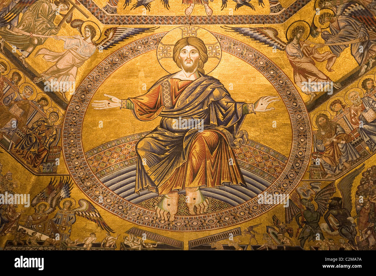 Detail of Jesus Christ on the ceiling in the Baptistery, at the Duomo ...