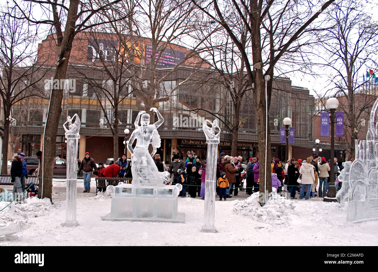 Ice sculpture at Rice Park across from Ordway Theater during the Winter Carnival. Winter Carnival St Paul Minnesota MN USA Stock Photo