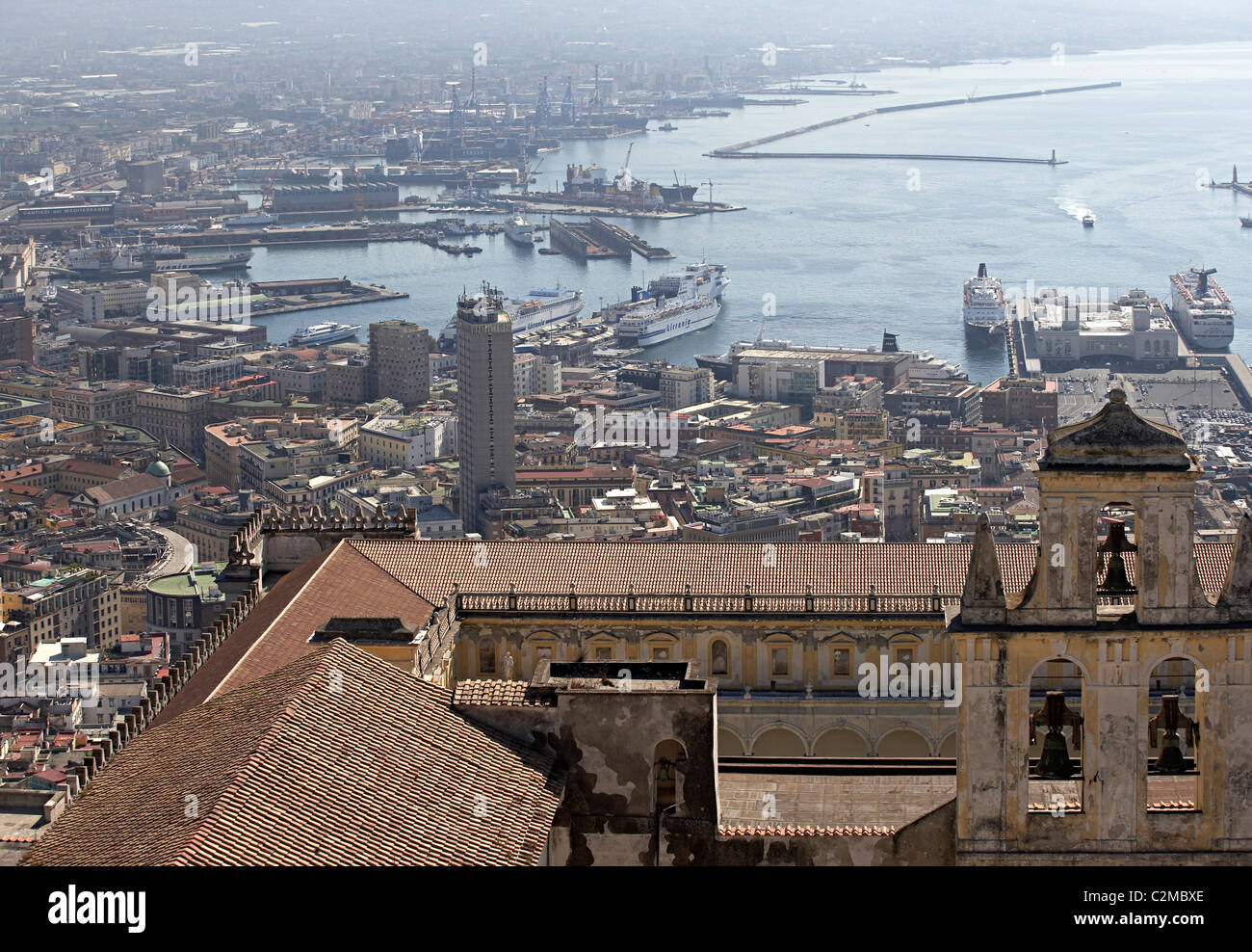 Cityscape looking towards the port and harbour, Naples. Stock Photo