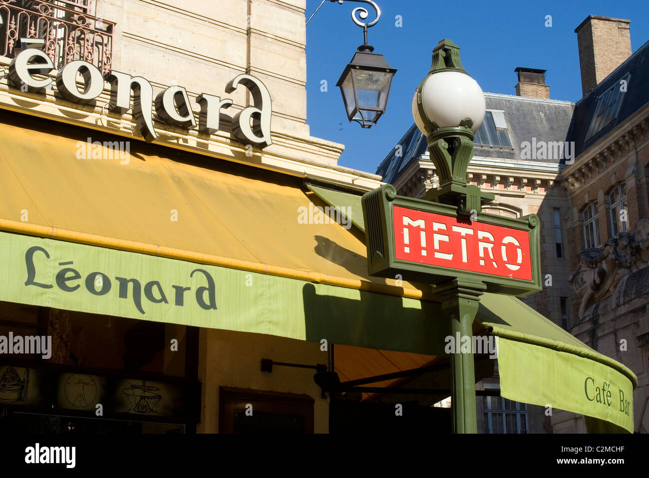 Metro and cafe, Montmartre, Paris. Stock Photo