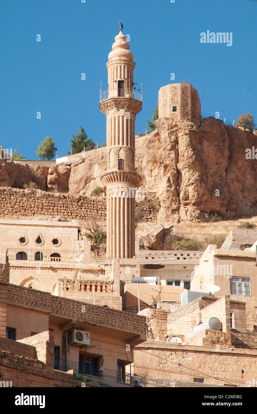 The minaret of the 13th century Seljuk Sehediye Mosque in in the city of Mardin, eastern Anatolia region, southeast Turkey. Stock Photo