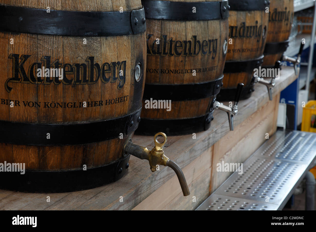 Beer barrels in a Bavarian Beer Garden Stock Photo Alamy