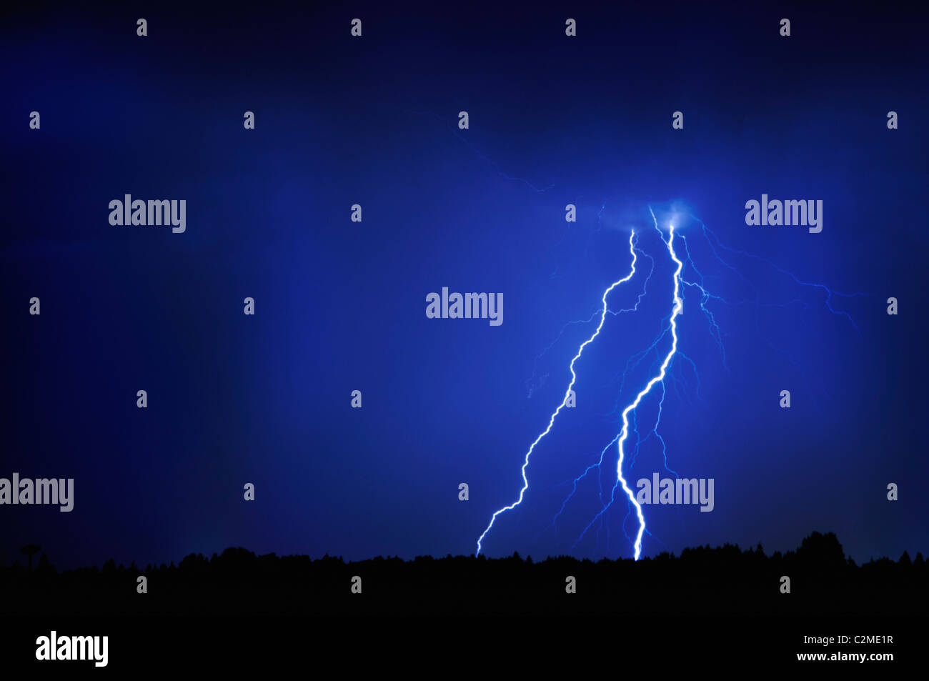 Thunderstorm; Lightning Over Prairies Stock Photo