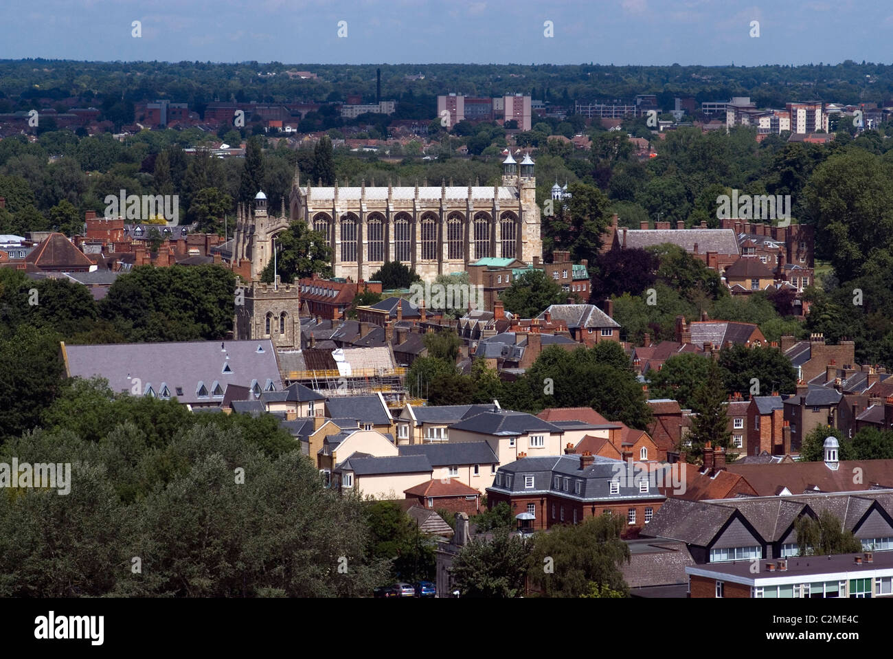 Aerial view of Eton town and College, with Eton College Chapel prominent, near Windsor, Berkshire Stock Photo