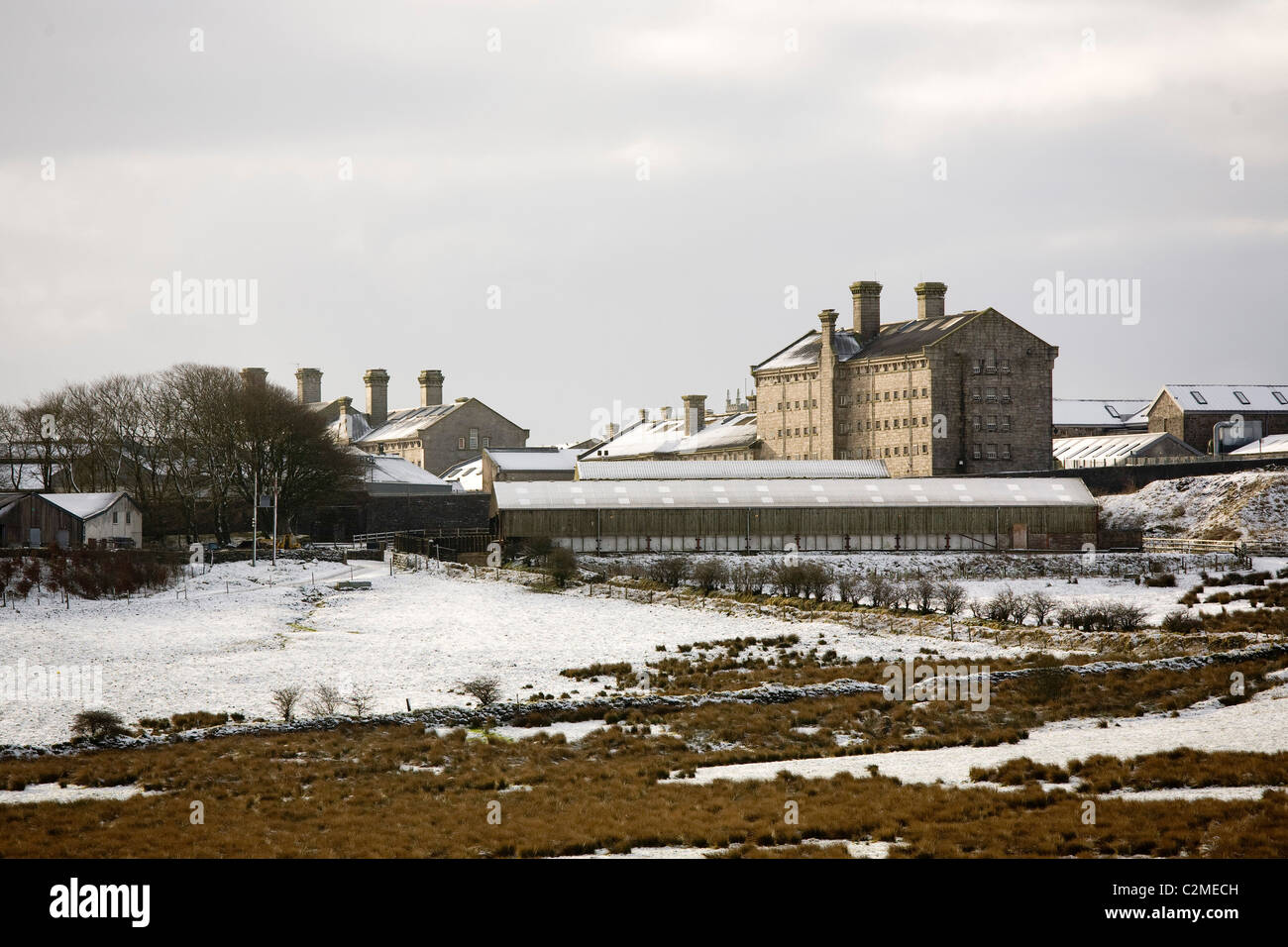 Dartmoor Prison in the snow, Dartmoor, Devon Stock Photo