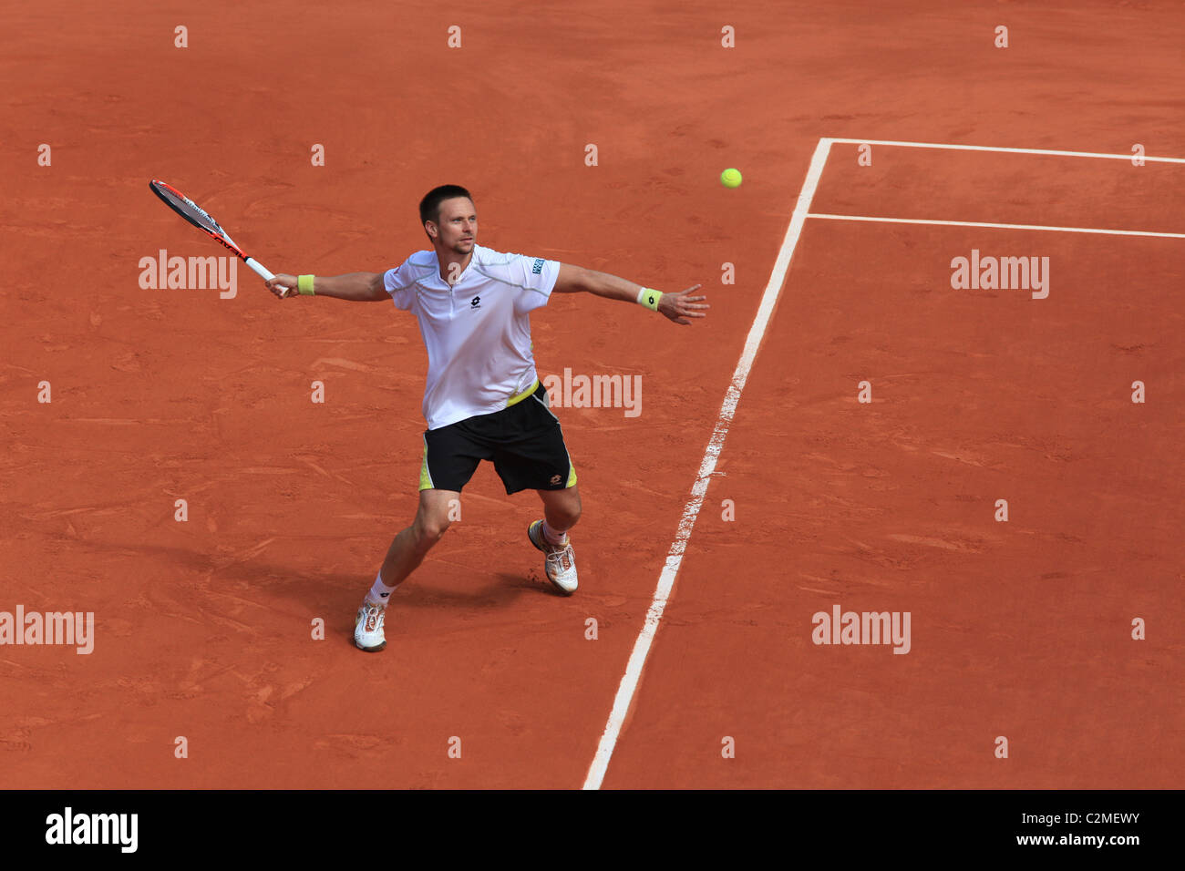 Robin Soderling, Sweden, in action  at the French Open Tennis Tournament at Roland Garros, Paris, France. Stock Photo