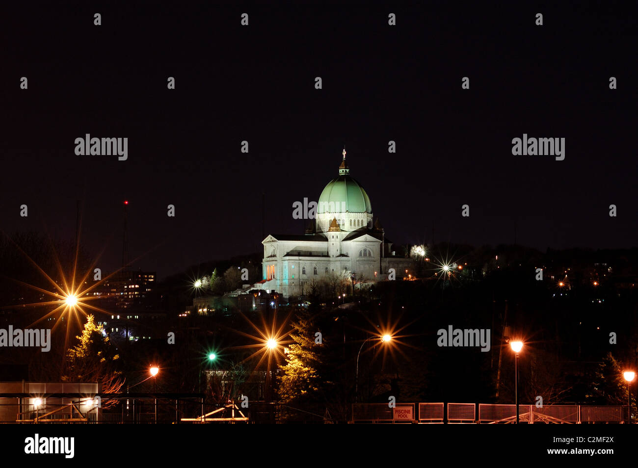 Night stars. Night landscape of Roman Catholic basilica Saint Joseph in Montreal Stock Photo