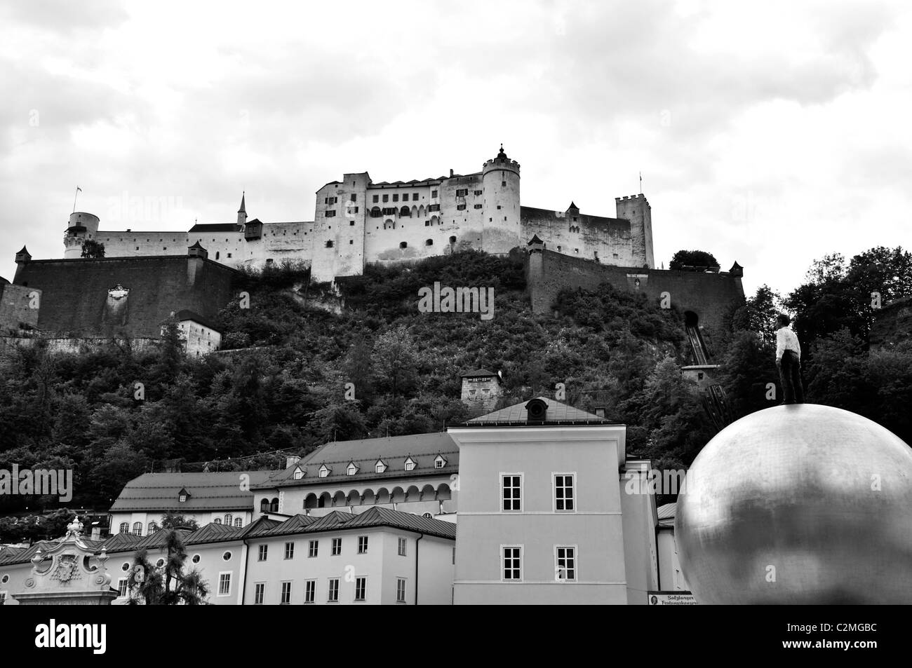 View of Festung Hohensalzburg castle from Kapitelplatz in Salzburg, Austria Stock Photo