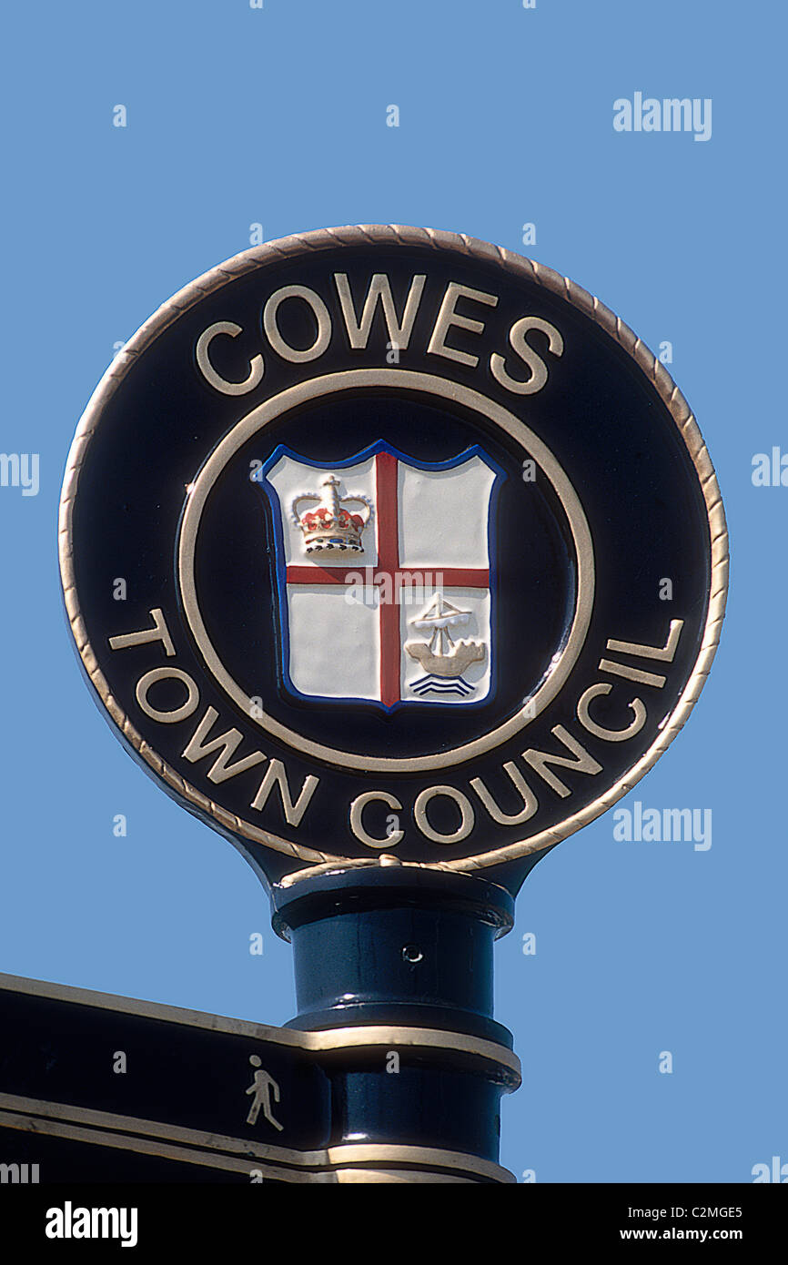 A Cowes Town Council road sign at Cowes on the Isle of Wight, Hampshire