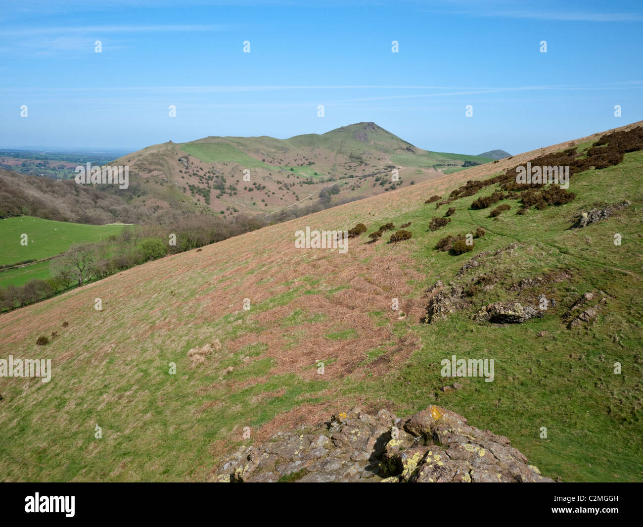 A view to Caer Caradoc Hill from Hope Bowdler Hill in the Shropshire