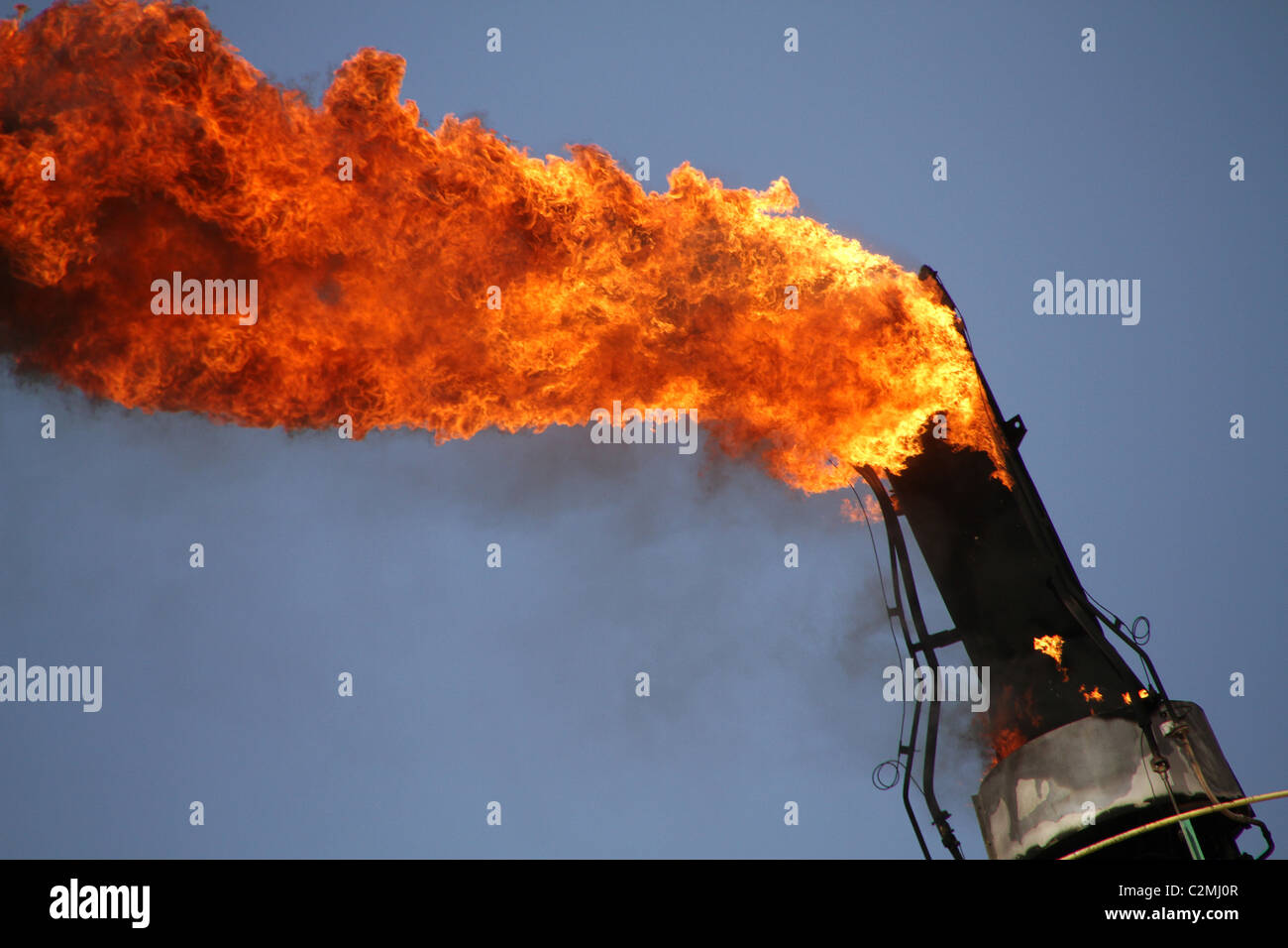 Huge flames leak from a gas pipe Stock Photo