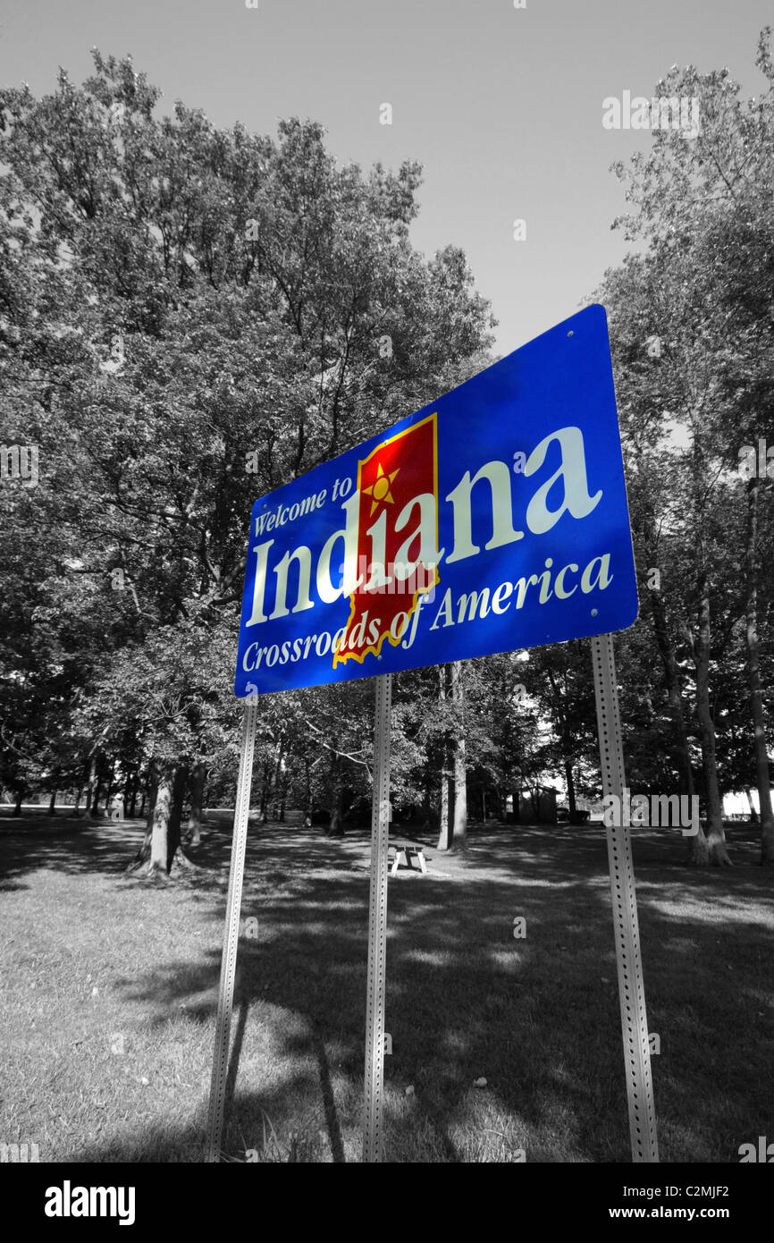 Welcome to Indiana State Signpost Stock Photo - Alamy