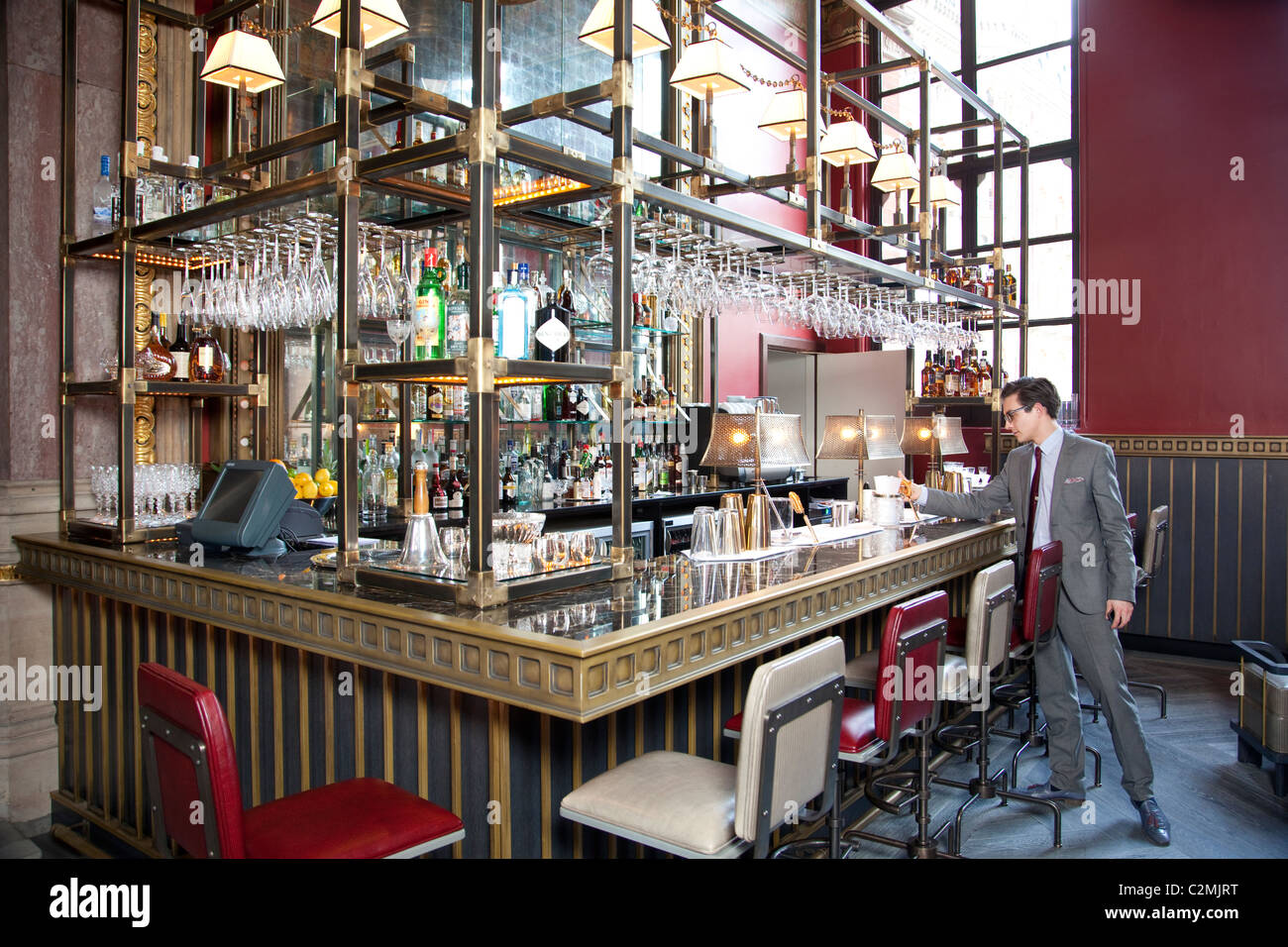 Bar lounge area at Gilbert Scott restaurant St Pancras Hotel, London, United Kingdom. Photo:Jeff Gilbert Stock Photo