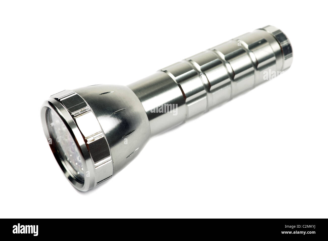 Modern LED torch isolated on white background. Stock Photo