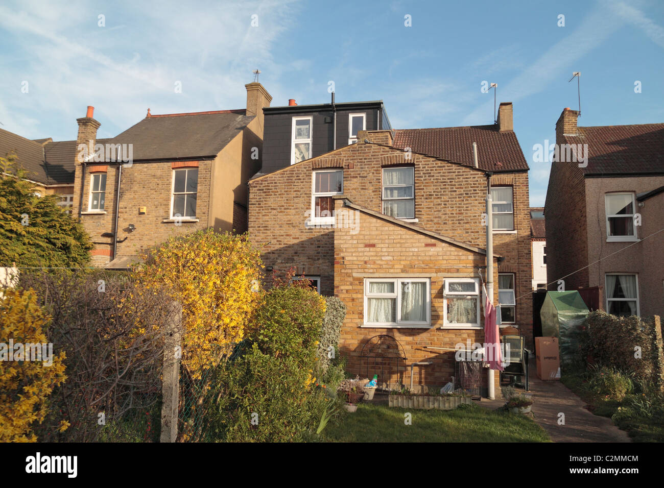 The rear view of a UK residential property (late Victorian) shortly after a roof/loft extension. Stock Photo