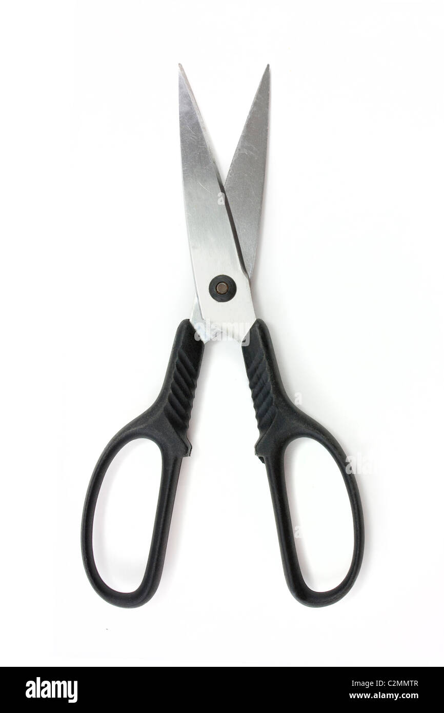 open scissors isolated on a pure white background with shadow Stock Photo