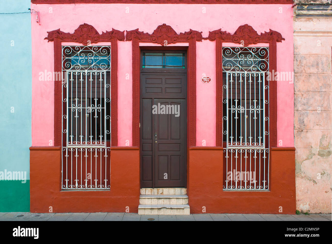 Colorful facade of colonial houses, Camaguey, Cuba Stock Photo Alamy