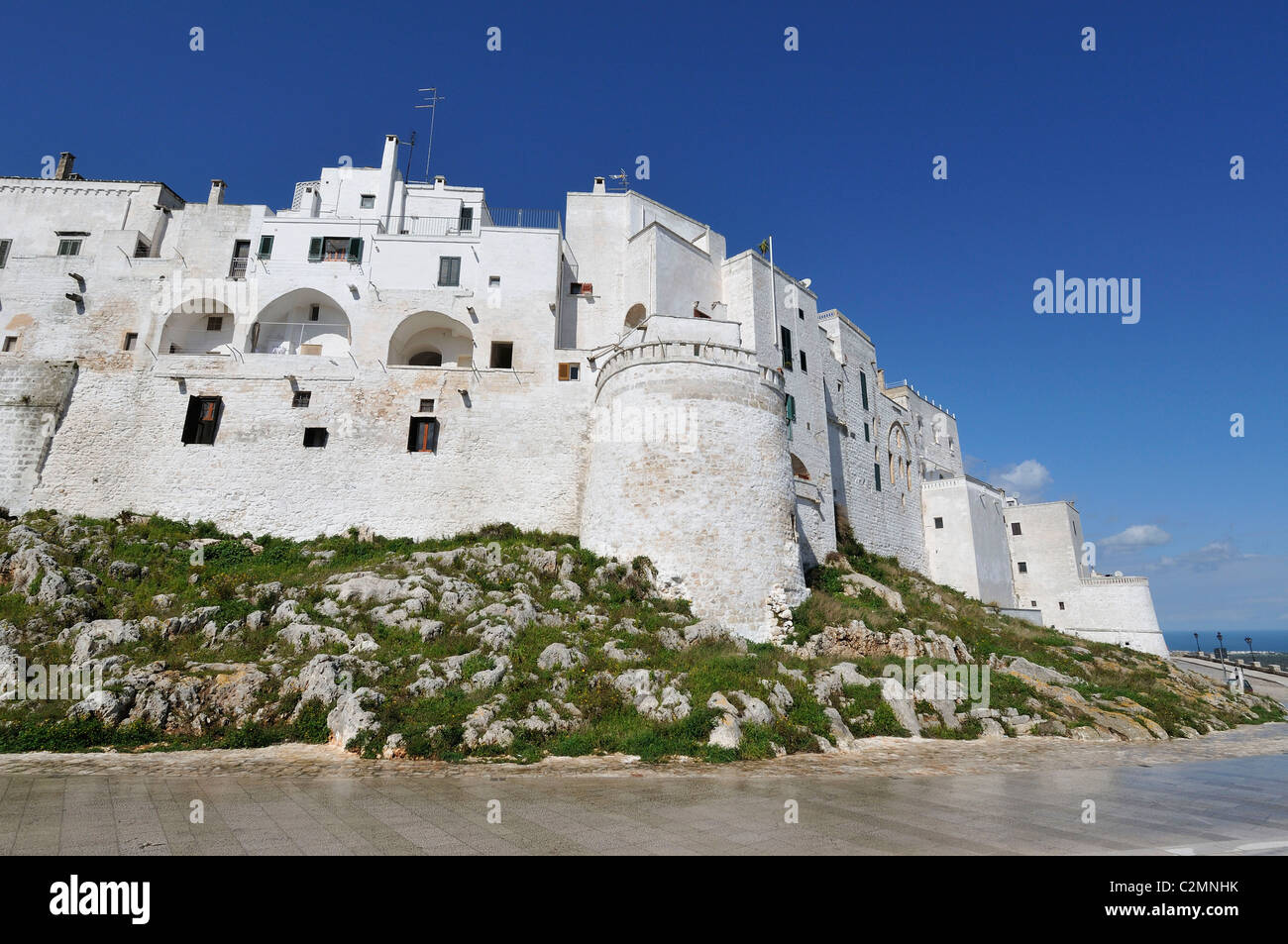 Ostuni. Puglia. Italy. Whitewashed houses and town walls. Stock Photo