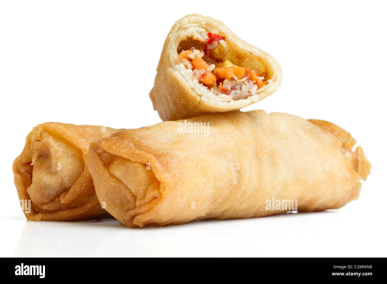 Spring Roll also known as Egg Roll isolated on white. Stock Photo