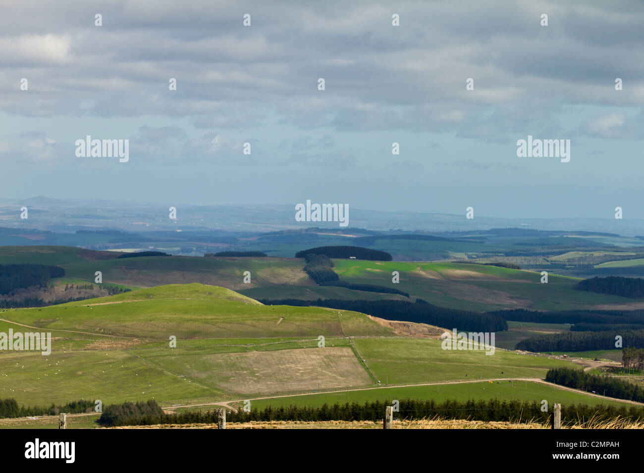The Cheviot hills marking the border between England and Scotland in Northumberland from the Carter Bar. Stock Photo