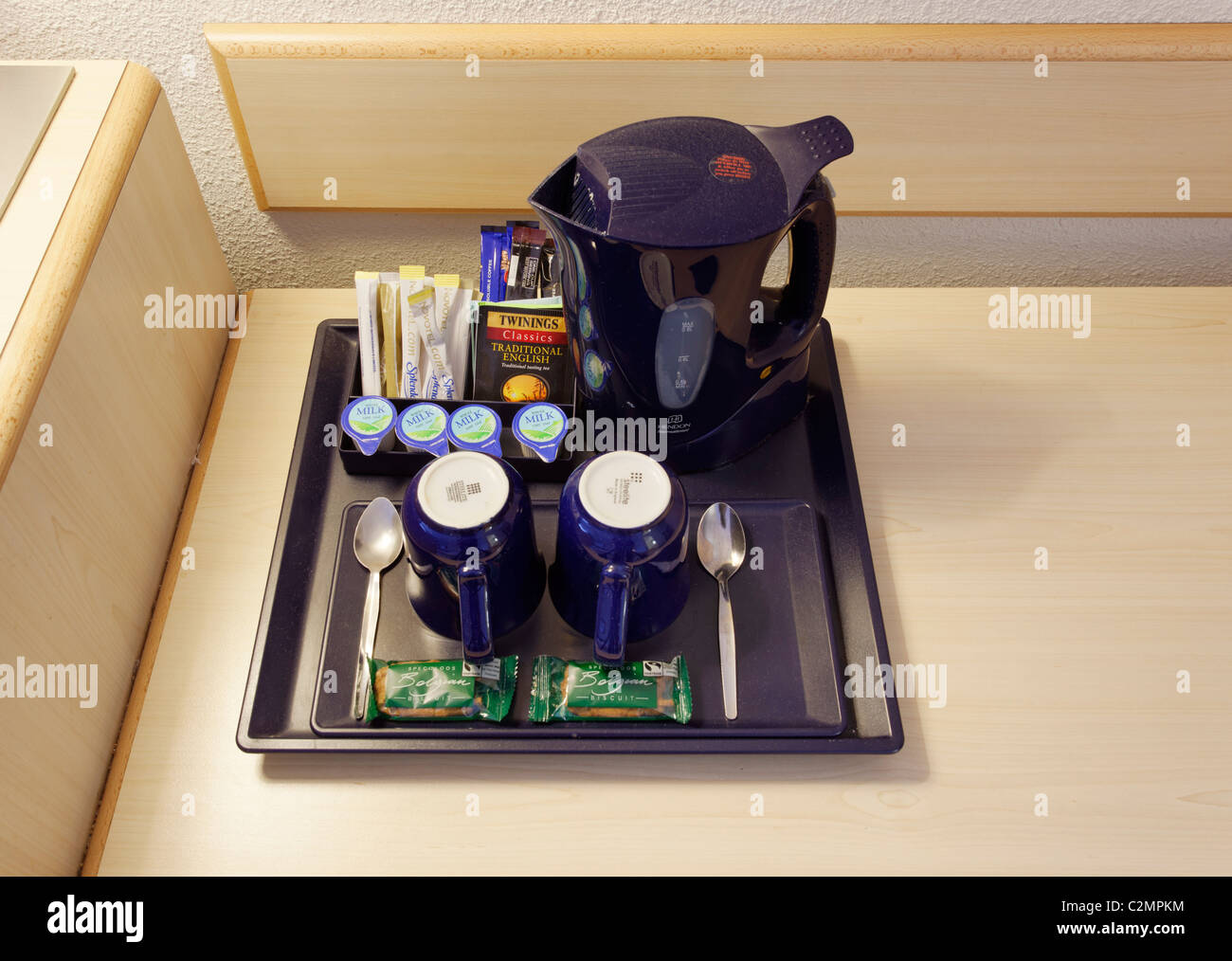 Tea and coffee tray in a hotel room, UK Stock Photo