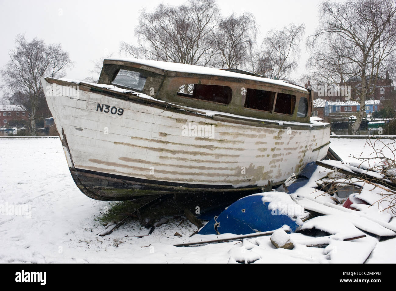rotting norfolk broads cruiser Stock Photo