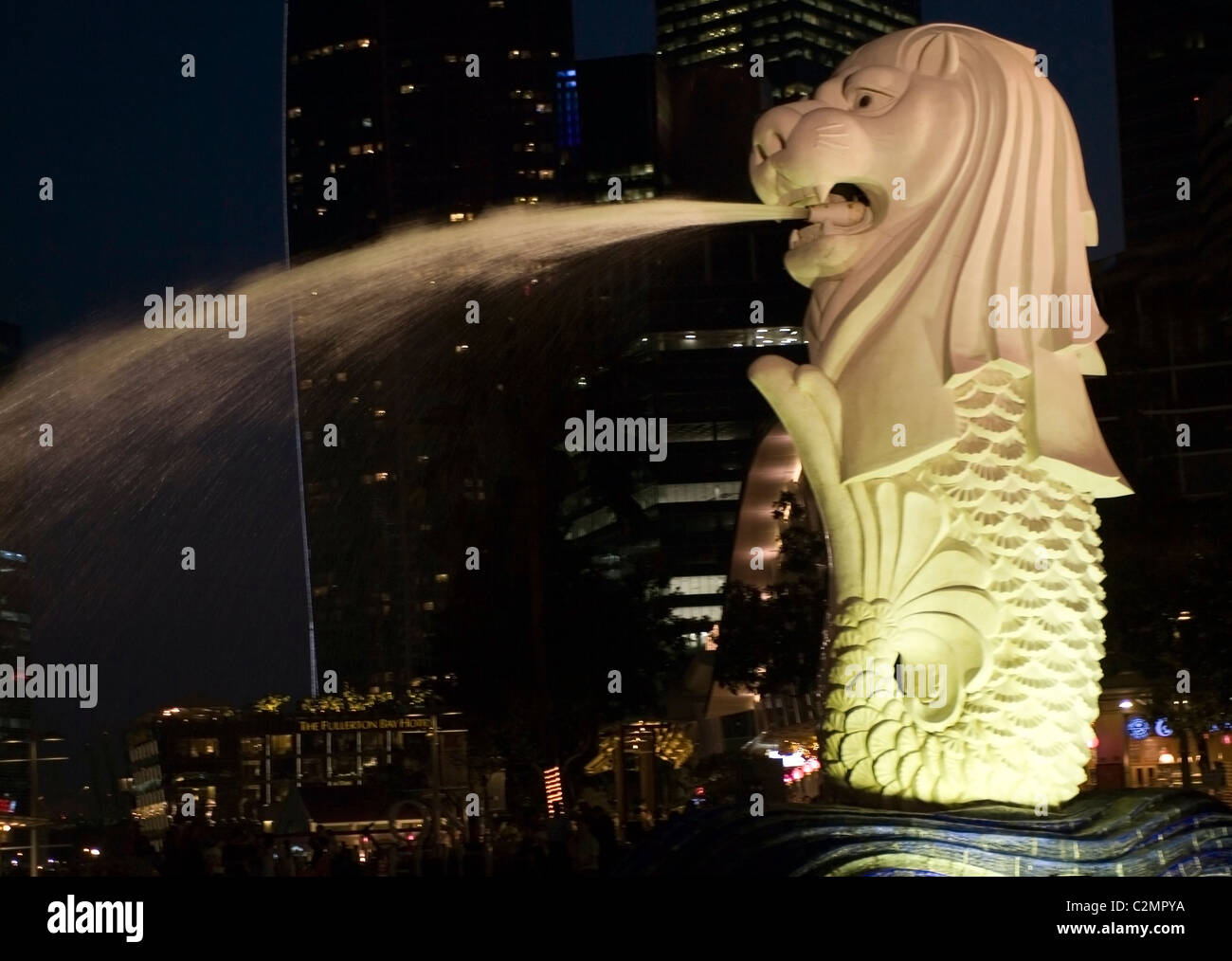 Singapore Merlion at night Stock Photo