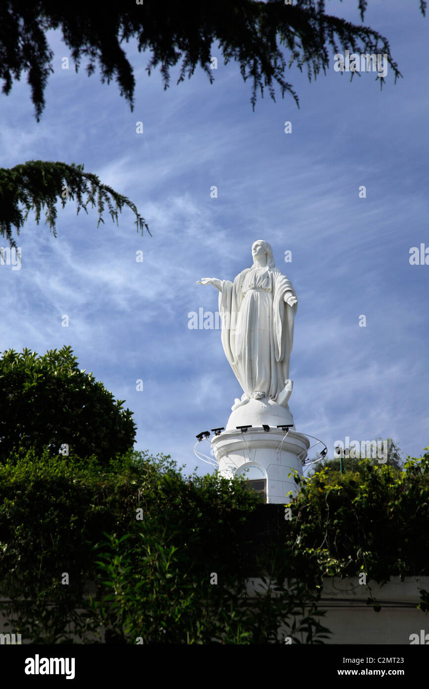 Statue of the Virgen de la Inmaculada (or Virgin of the Immaculate one) on Cerro San Cristóbal, Santiago, Chile, South America. Stock Photo