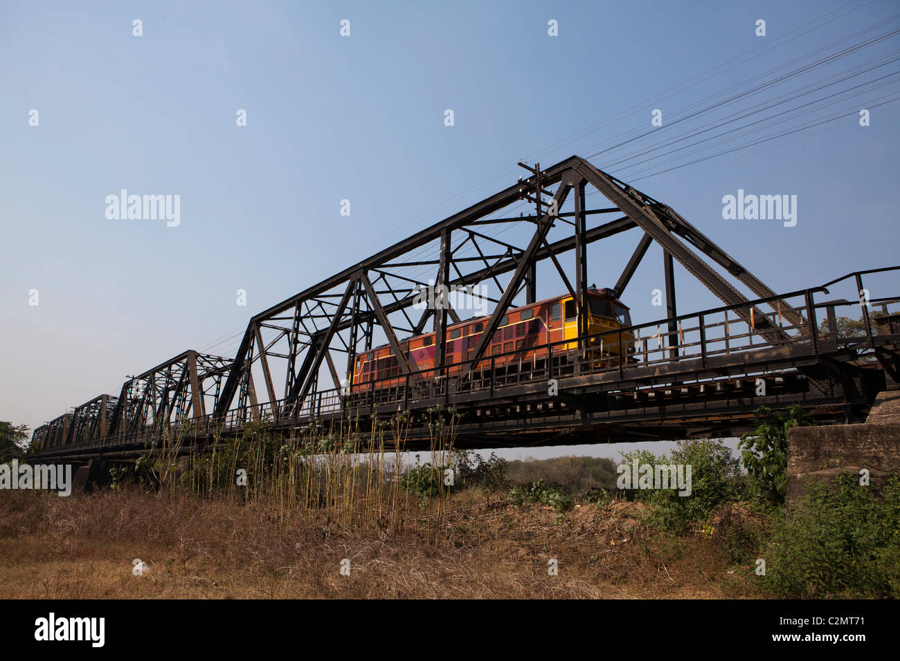 The Lampang railroad bridge cross the Wang river in Lampang, Thailand Stock Photo