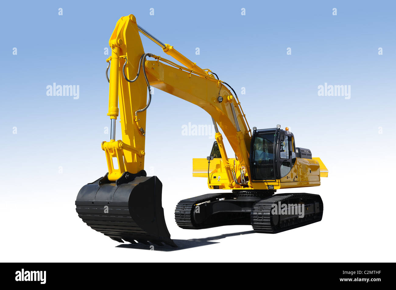 Background. Yellow bulldozer Stock Photo